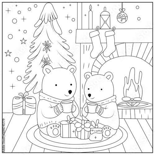 Christmas Hygge cute and cozy coloring book Cozy Christmas Cats Holiday Coloring Book page for kids and adults 