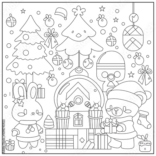 Christmas Hygge cute and cozy coloring book Cozy Christmas Cats Holiday Coloring Book page for kids and adults 