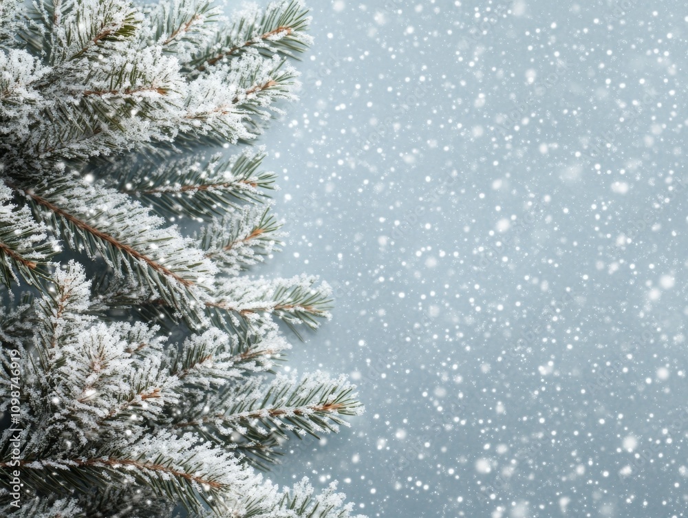 Obraz premium Beautiful landscape with snow-covered fir trees and snowdrifts, with a Merry Christmas and Happy New Year greeting. Winter fairy tale.