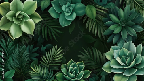 Botanical Background with Succulents. Natural Wallpaper with Exotic Plants
