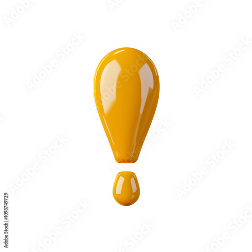 Glossy yellow exclamation mark icon on transparent background