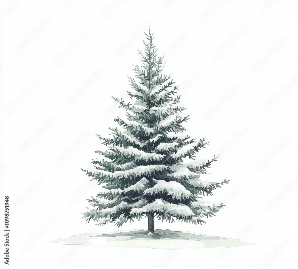 Obraz premium A trendy farmhouse-style Christmas tree illustrated in watercolor.
