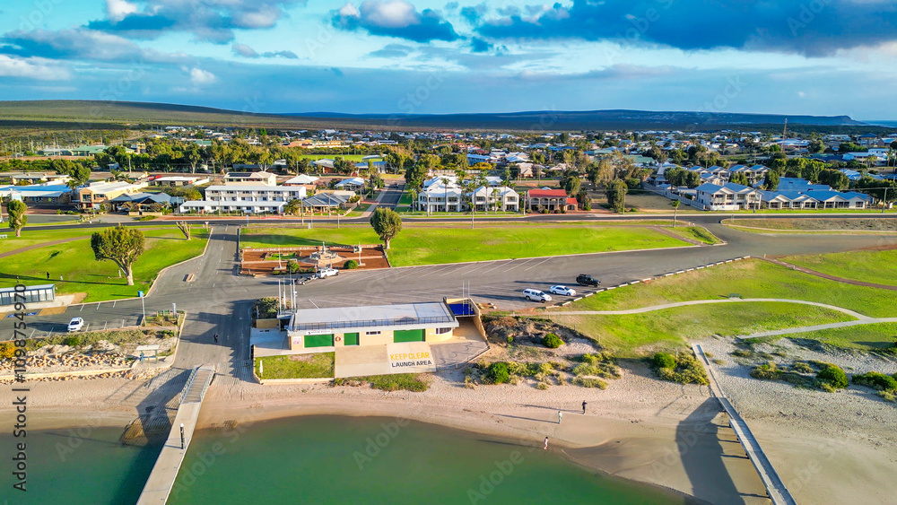 Fototapeta premium Aerial view of Kalbarri Coast and town in Western Australia during spring season
