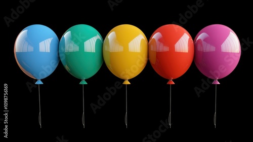 Colorful balloons isolated on black background photo