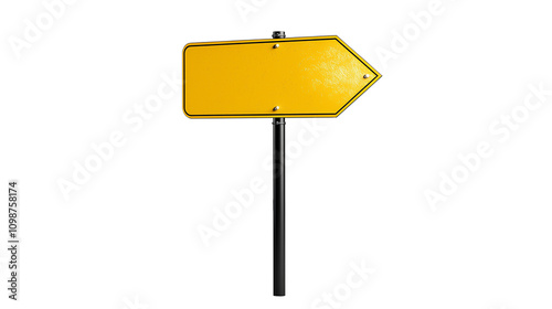 Yellow directional arrow sign on transparent background