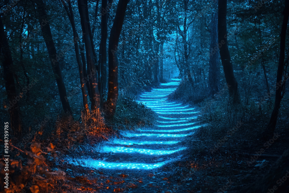 Obraz premium Illuminated Pathway in a Mystical Forest