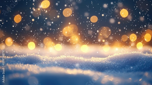 Christmas winter background with snow and blurred bokeh.Merry christmas and happy new year greeting card with copy-space.
