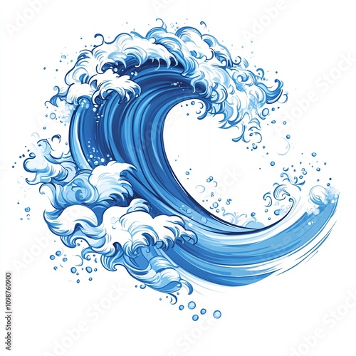 Majestic Ocean Wave With Swirling Blue and White Foam Captured in a Dynamic and Artistic Form Inspired by Nature's Power and Beauty
