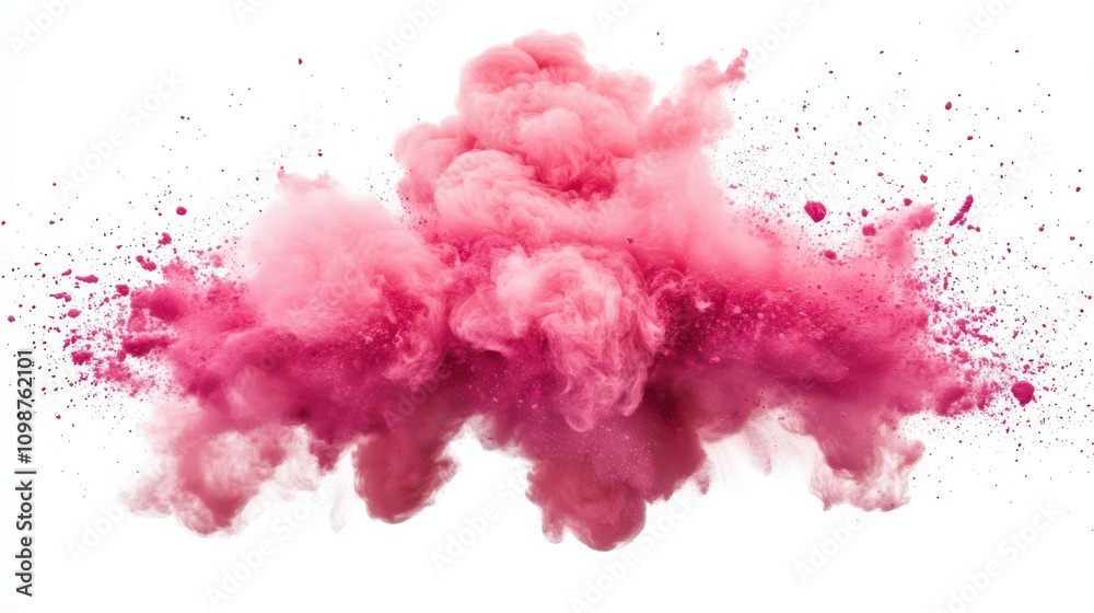 Fototapeta premium Paint explosion powder splashed on transparent background in pink smoke