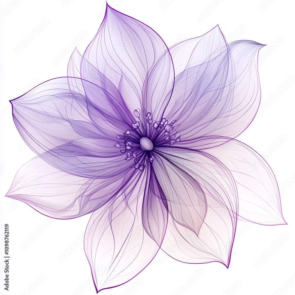 Fototapeta premium Delicate Purple Floral Artwork With Translucent Petals Showcasing Intricate Details and Soft Gradients