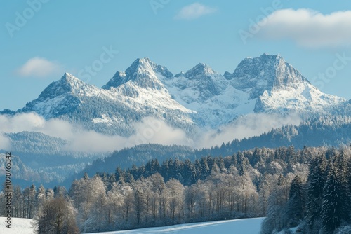 Swiss alps Jungfrau region from Schilthorn with amazing snow-covered peaks photo