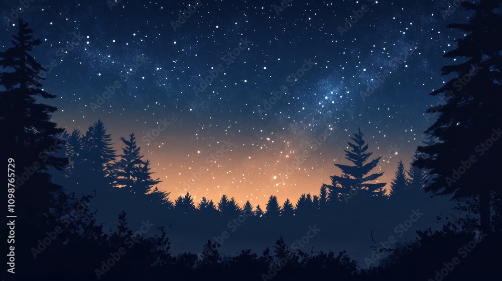 Fototapeta premium Illustration of a clear night sky filled with stars and the Milky Way visible