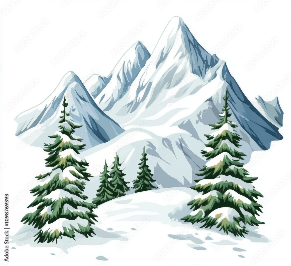 Obraz premium A forest-covered blue mountains landscape in winter.