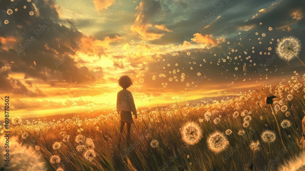 Fototapeta premium Dandelion To Sunset - Freedom to Wish