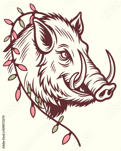 Wild Boar Illustration Nature Vector Art Minimalist Style Close-up Wildlife Concept