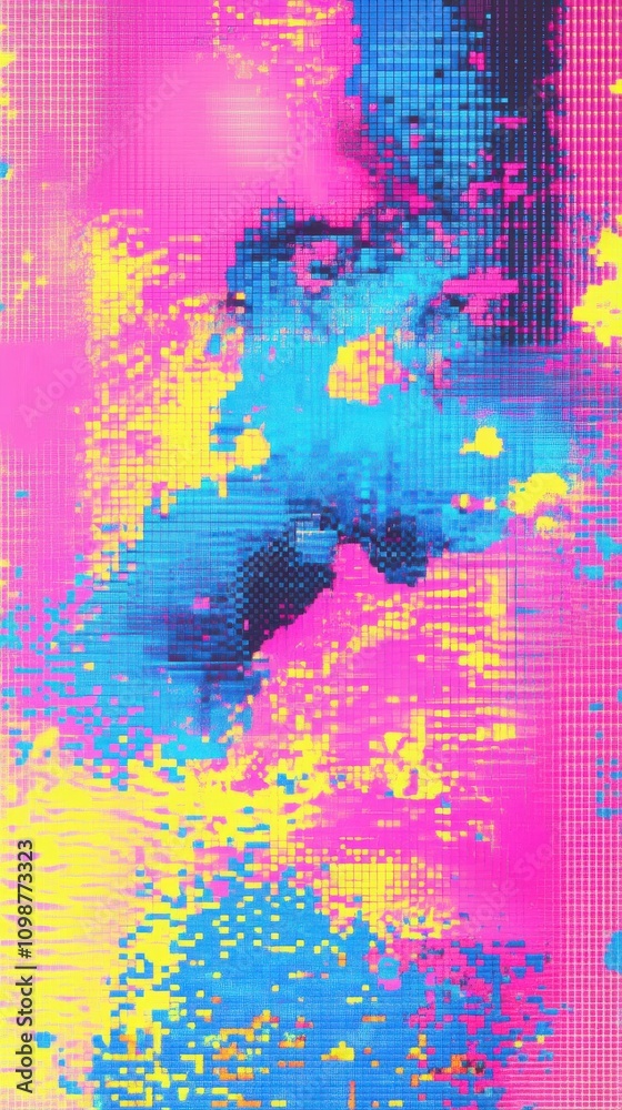 Obraz premium A vibrant abstract pattern featuring a blend of blue, pink, and yellow hues creating a dynamic visual impact.