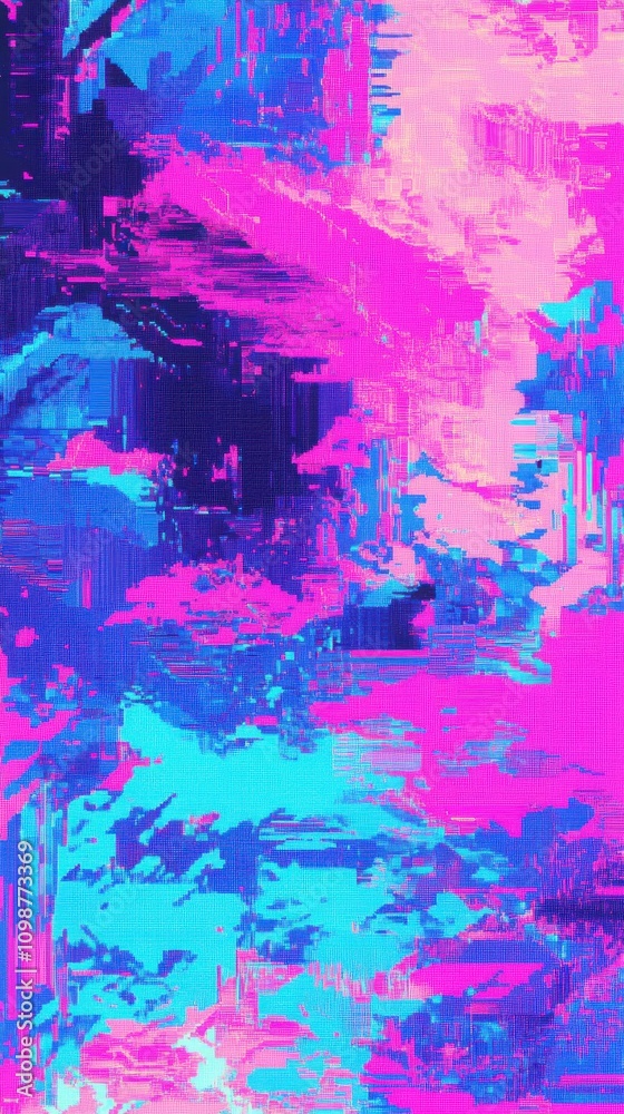 Obraz premium Vibrant abstract digital art with a blend of pink and blue hues, creating an energetic and dynamic composition.