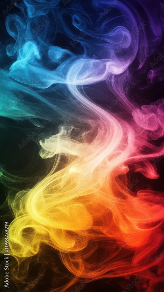 Fototapeta premium A mesmerizing swirl of vibrant colored smoke, transitioning from deep blue to radiant red, creating an enchanting visual.