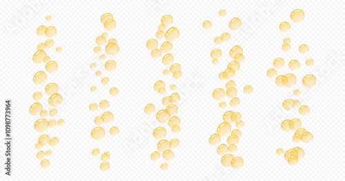 Oil bubbles, realistic liquid serum drops, orange fizzing bubbles. Vector illustration.