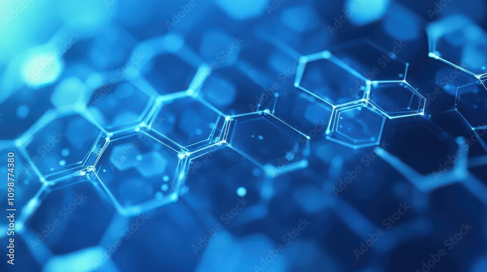 Obraz premium Geometric hexagonal pattern in blue. Healthcare medical and technology background. Graphigraphic digital science concept design.