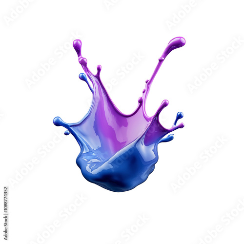 Vibrant blue and purple paint splash on transparent background