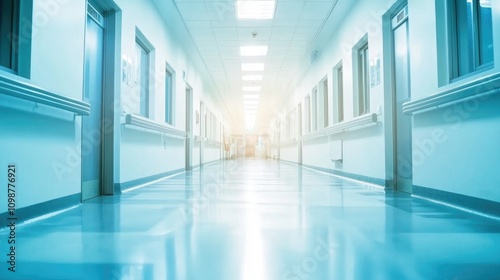 Wallpaper Mural Pristine hospital corridor illuminated by bright lighting, featuring clean surfaces and well-maintained walls in a sterile environment. Torontodigital.ca