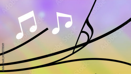 Abstract musical notes on a vibrant colorful background.