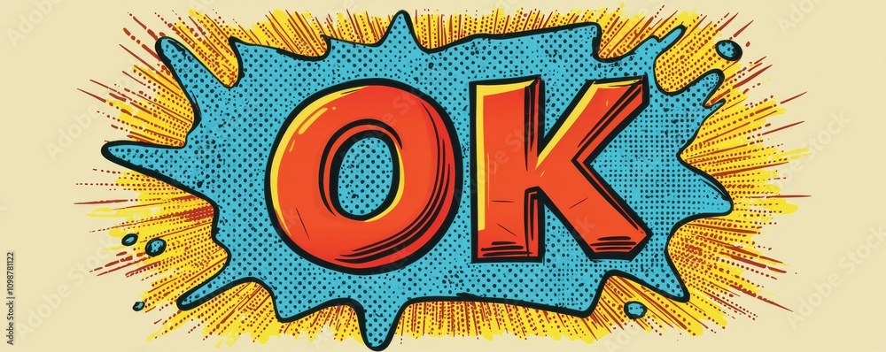 Fototapeta premium Colorful pop art comic style illustration of the word OK