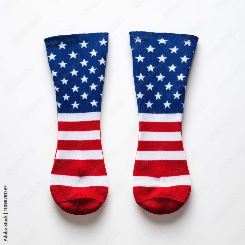 Fototapeta premium Colorful Fourth of July socks featuring red, white, and blue stars and stripes perfect for festive celebrations and summer outings