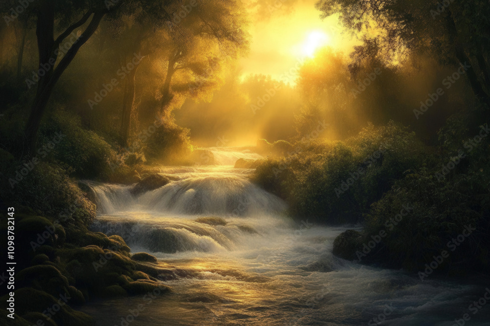 Fototapeta premium Sunlit Forest Stream