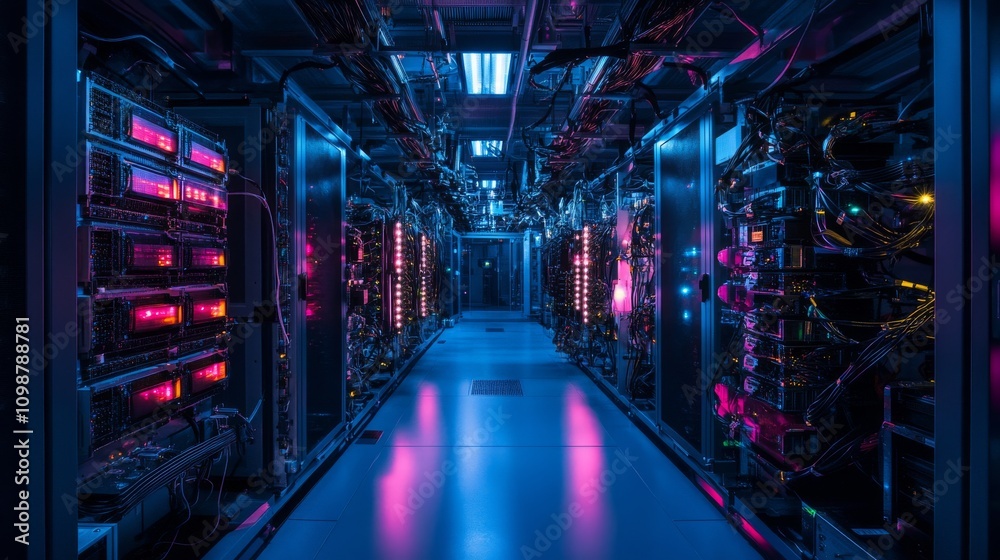 Fototapeta premium Intricate Data Center Network with Glowing Systems