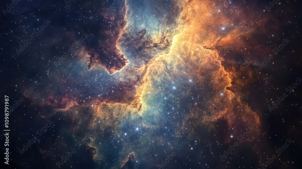 Obraz premium mesmerizing cosmic vista of swirling nebula, vibrant gases form intricate patterns, distant galaxies sparkle against velvet darkness of space, awe-inspiring celestial beauty