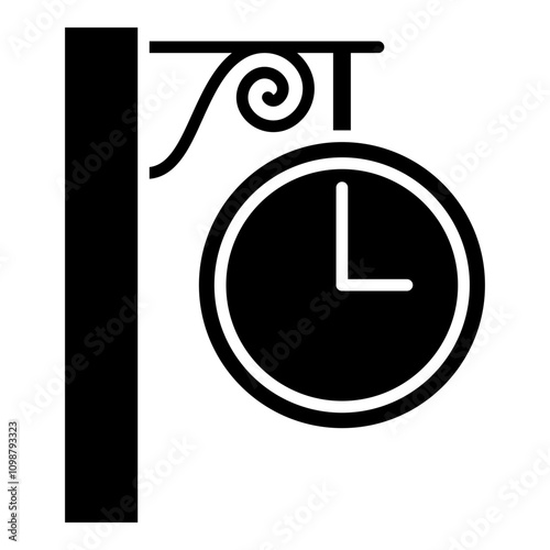 Train station clock glyph solid icon