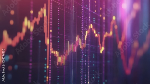 In this 4K animation, a growing graph and Success Arrow of a currency rate or income are shown. Economics infographics with global data. Motion background with changing dots.