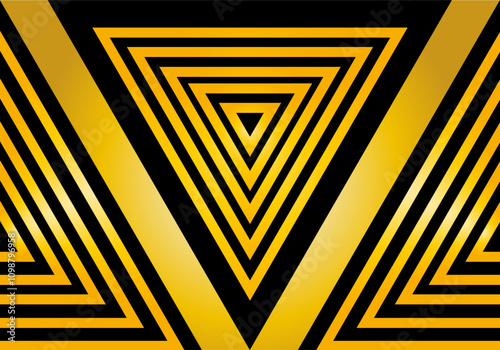 Fondo triangulos negros y lineas doradas. Fondo de tríángulos concéntricos en dorado y negro