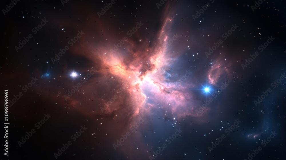 Obraz premium A colorful nebula with a bright blue star in the center