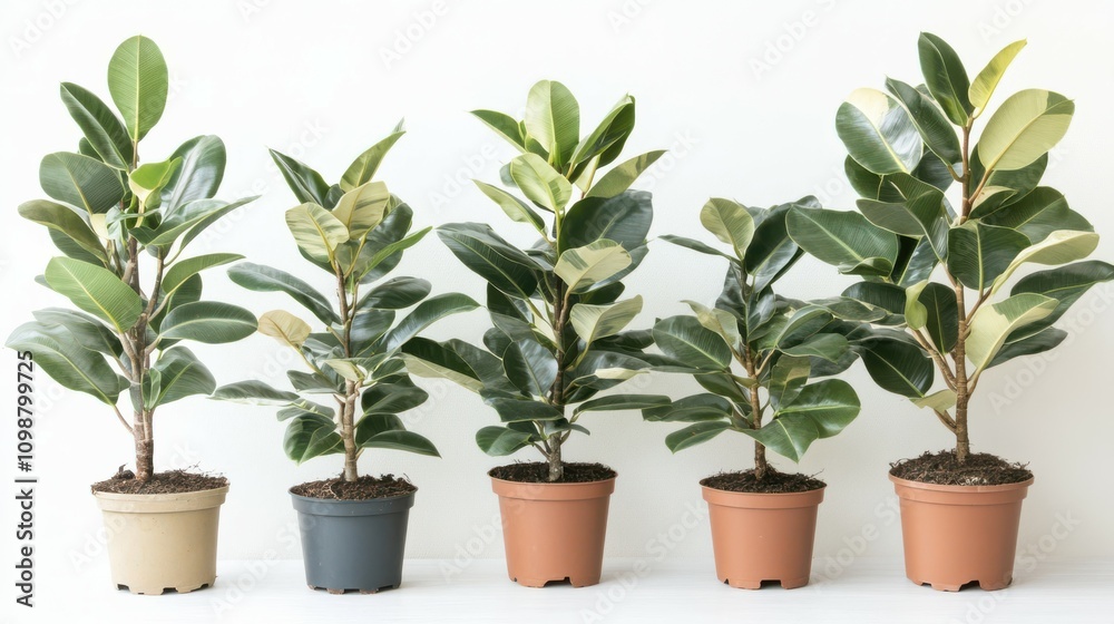 Obraz premium Set of green rubber ficus plants\