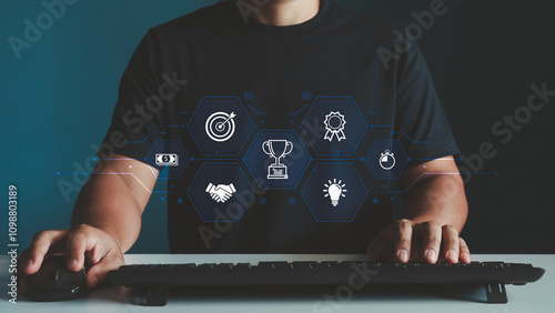 Fotografie Gamification concept, game design, gamification in learning, interactive engaging content on website