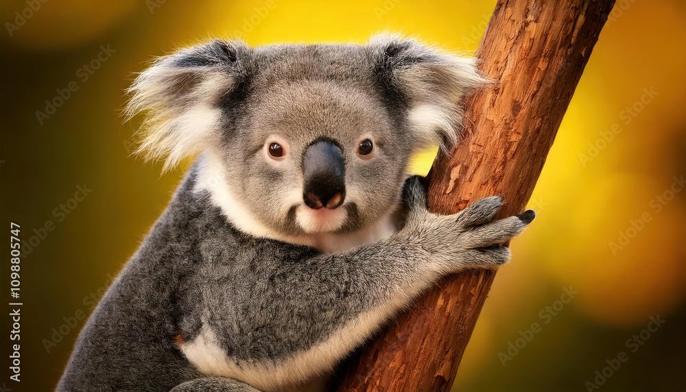 Fototapeta premium A lazy Koala (Phascolarctos cinereus) clinging to a tree branch.