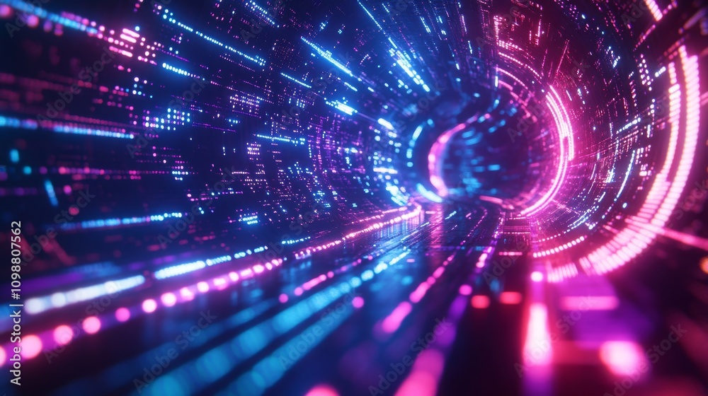 Fototapeta premium Neon Digital Tunnel - Futuristic Technology Art