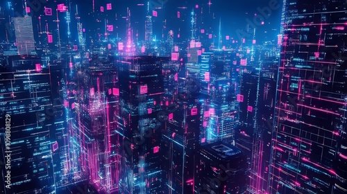 Neon Cityscape - Futuristic Digital Architecture