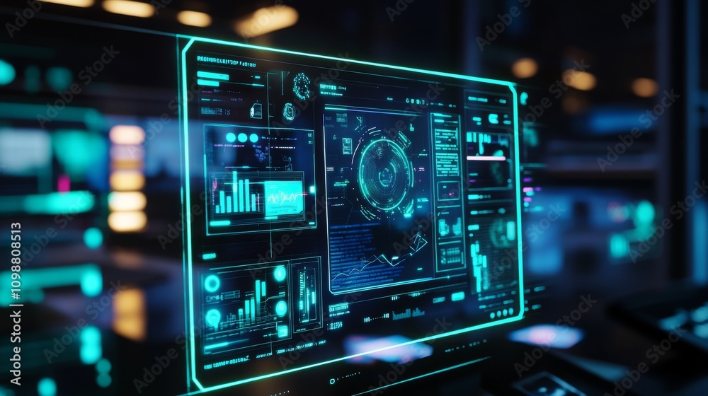 Obraz premium Futuristic Tech Interface with Glowing Display