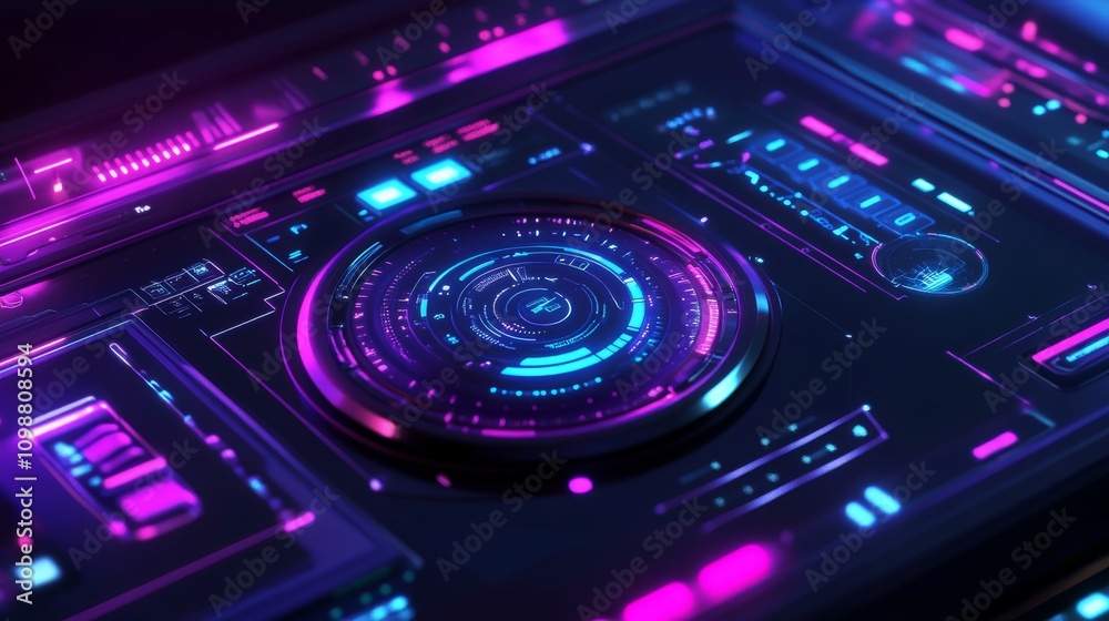 Obraz premium Futuristic Tech Interface with Glowing Neon Lights