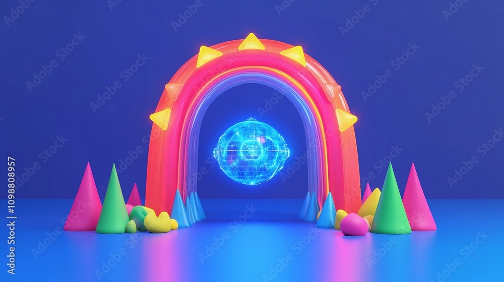 Fototapeta premium 3D Rendered Glowing Archway with Holographic Hub