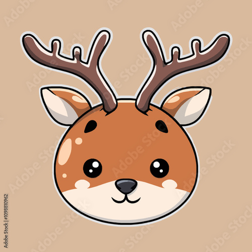Illustration of a Cute Cartoon Deer with Antlers and Smile
