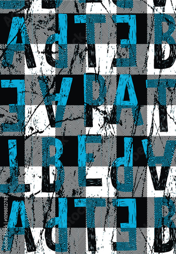 Distressed plaid and letters pattern