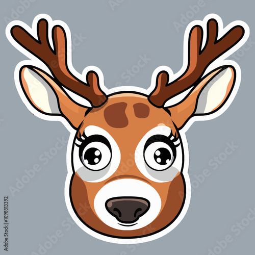 Adorable Cartoon Deer Head with Antlers and Big Eyes