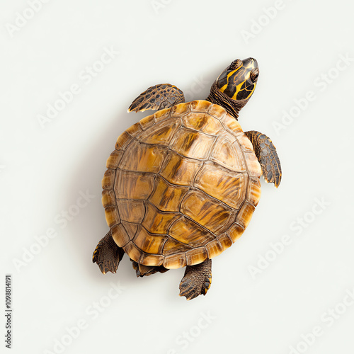 Turtle top view on white isolated background photo