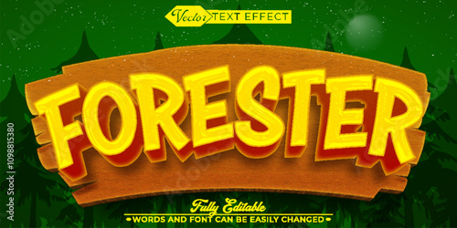 Cartoon Forester Camp Vector Editable Text Effect Template