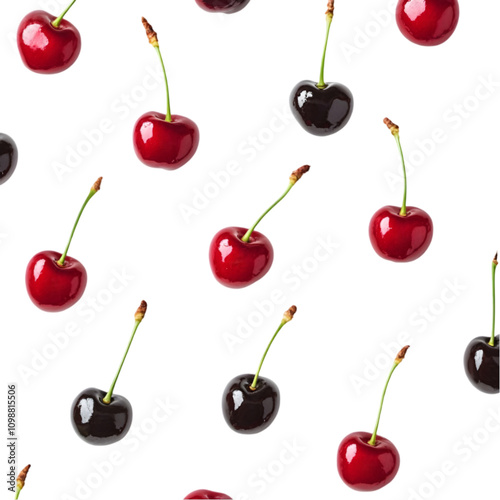 Sweet Cherries Seamless Pattern  Red   Black Juicy Fruit Background